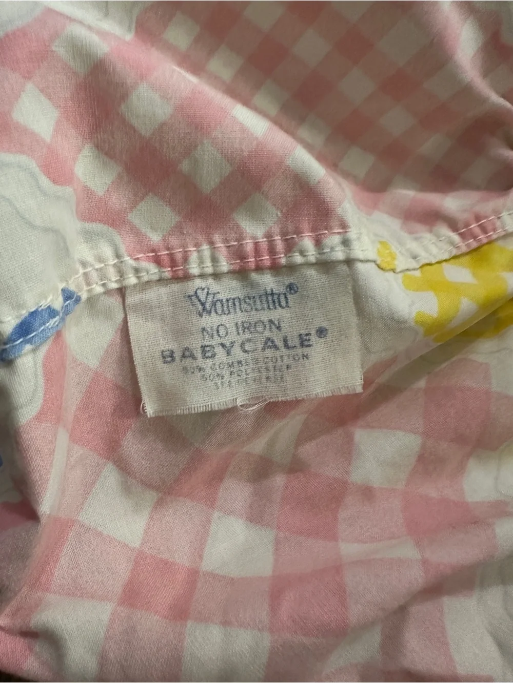 Vtg Wamsutta Pastel Baby Fitted Crib Sheet Unisex Animals and Gingham Checks